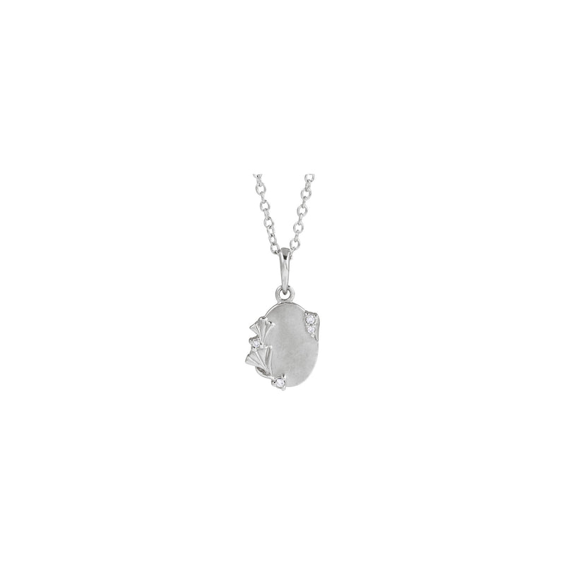 Natural White Diamond Engravable Floral Necklace (White 14K) front - Popular Jewelry - New York
