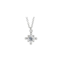 Natural White Sapphire Beaded Bezel Set Necklace (White 14K) front - Popular Jewelry - New York