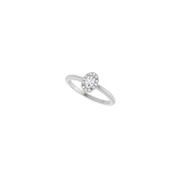 Oval White Sapphire tare da Diamond Faransa-Set Halo Ring (Farin 14K) diagonal - Popular Jewelry - New York