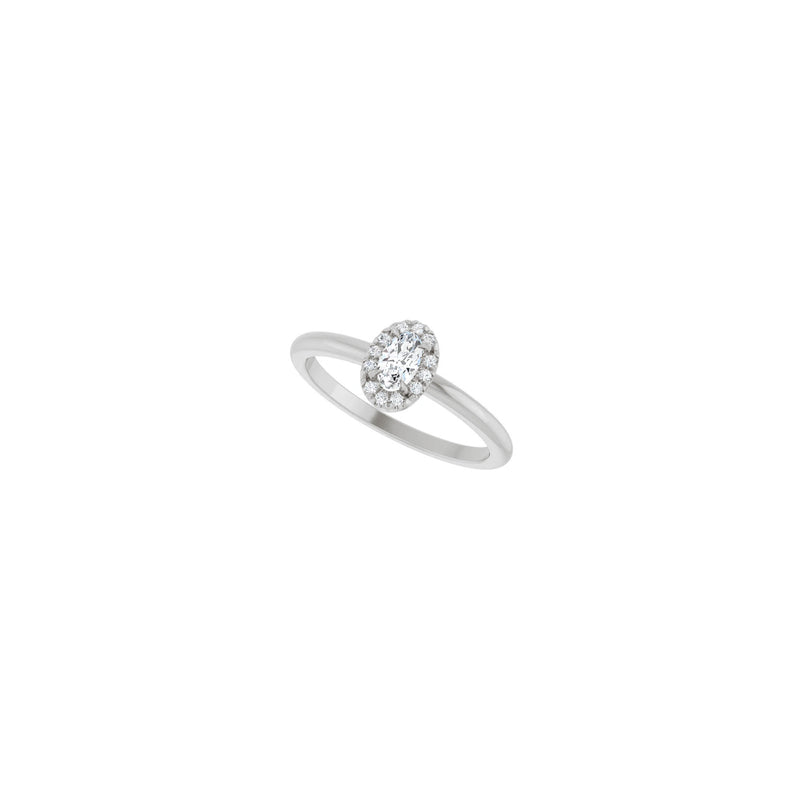 Oval White Sapphire with Diamond French-Set Halo Ring (White 14K) diagonal - Popular Jewelry - New York