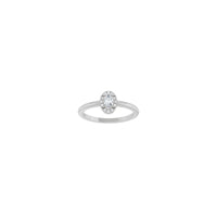 椭圆形白色蓝宝石配钻石法式镶嵌光环戒指（白色 14K）正面 - Popular Jewelry  - 纽约
