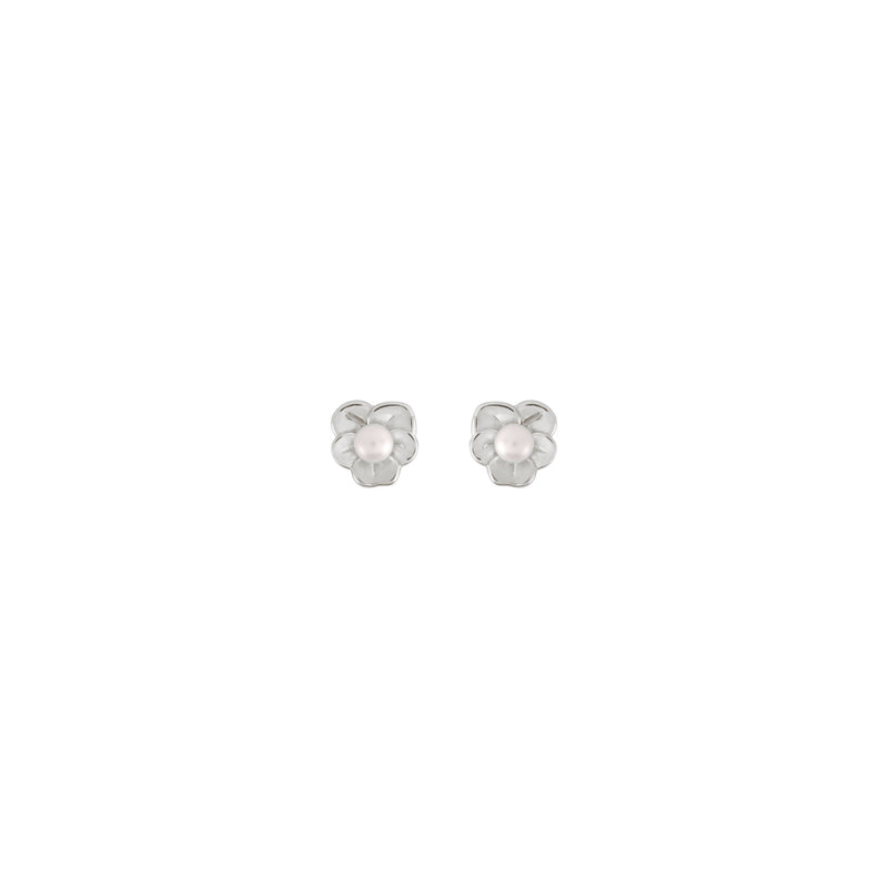 Pearl Floral Earrings (White 14K) front - Popular Jewelry - New York