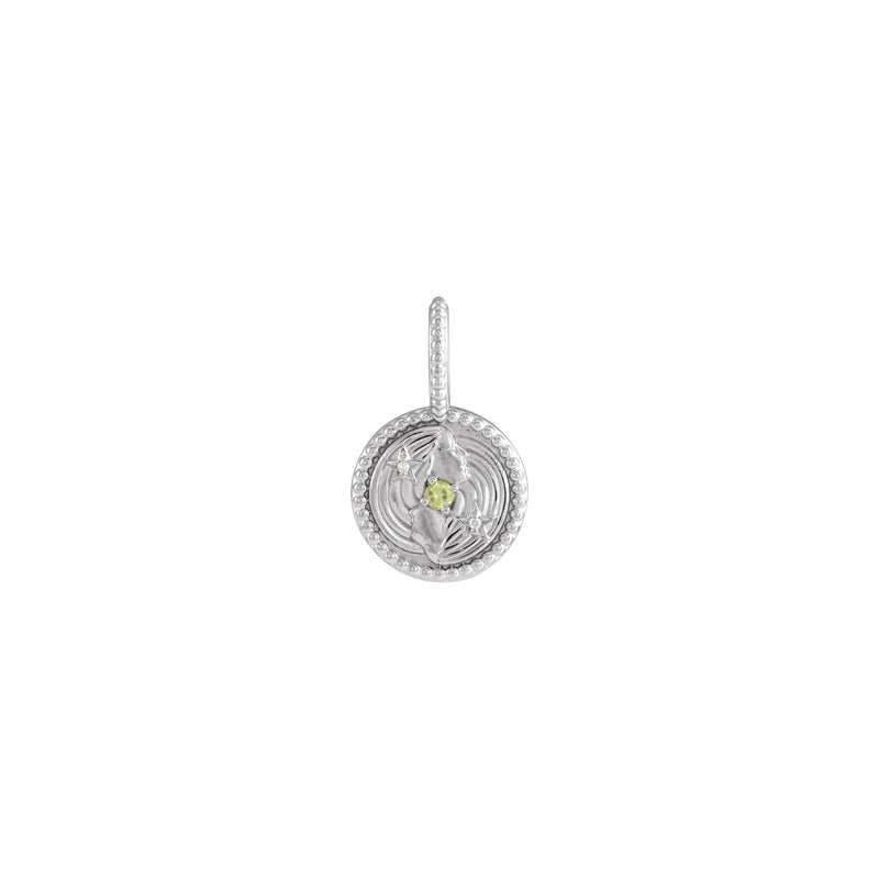 Peridot and White Diamond Gemini Medallion Pendant (White 14K) front - Popular Jewelry - New York