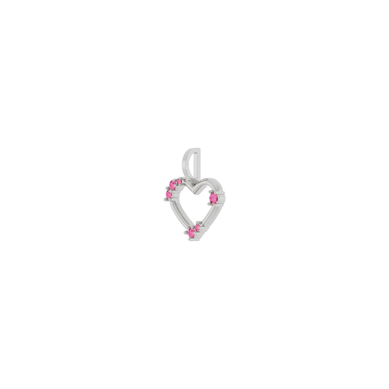 Pink Sapphire Accented Heart Outline Pendant (White 14K) diagonal - Popular Jewelry - New York