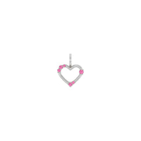 Pink Sapphire Accented Heart Outline Pendant (White 14K) front - Popular Jewelry - New York