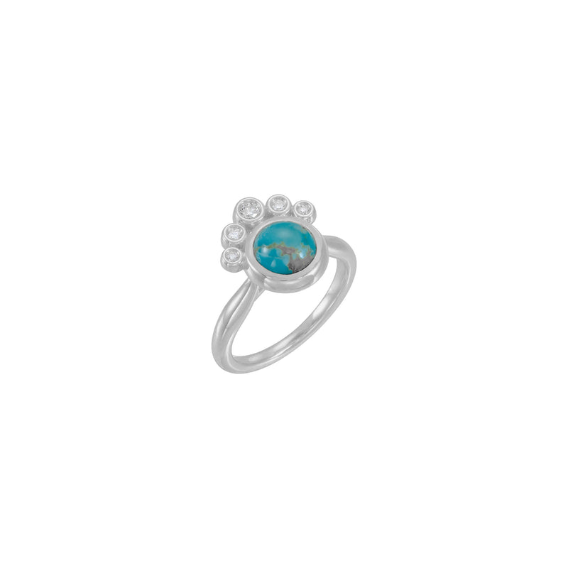 Round Cabochon Turquoise and Diamond Ring (White 14K) Popular Jewelry - New York