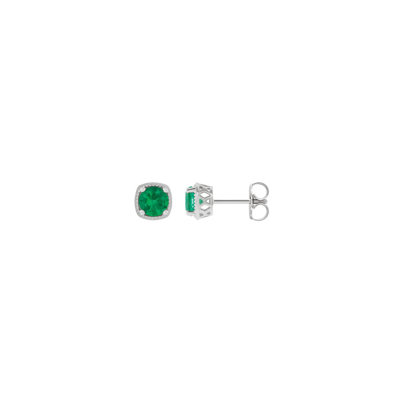 Round Emerald Beaded Cushion Setting Earrings (White 14K) main - Popular Jewelry - New York