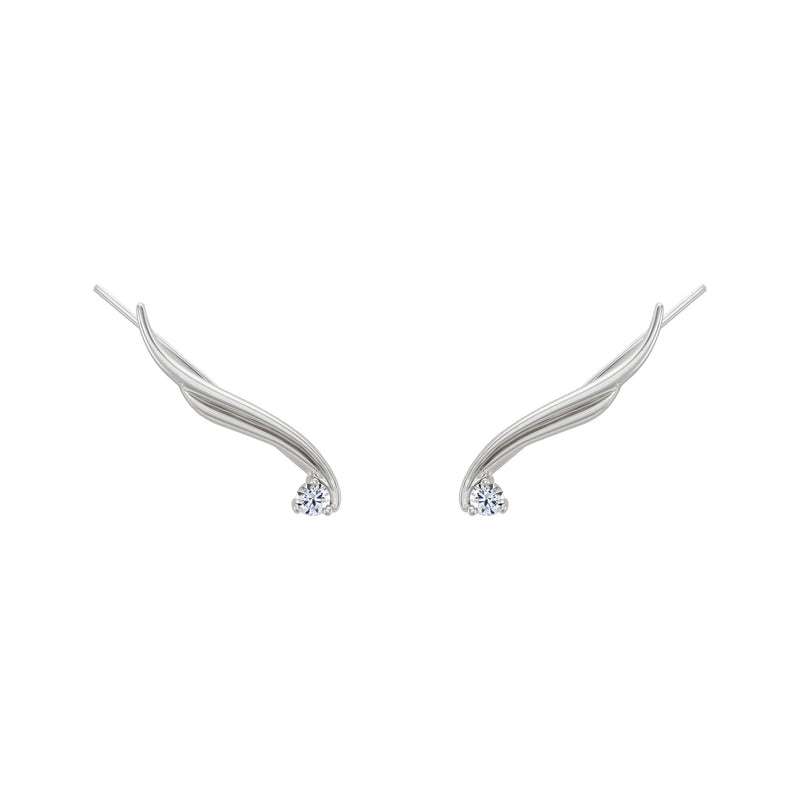 Winged Diamond Ear Climbers (White 14K) front - Popular Jewelry - New York