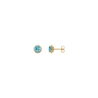3.5 mm Round Blue Zircon and Diamond Halo Stud Earrings