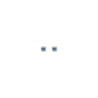 3 毫米圓形天然海藍寶石耳環 (14K) 正面 - Popular Jewelry - 紐約