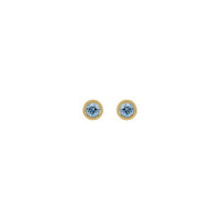 4 毫米圆形海蓝宝石串珠光环耳钉 (14K) 正面 - Popular Jewelry  - 纽约