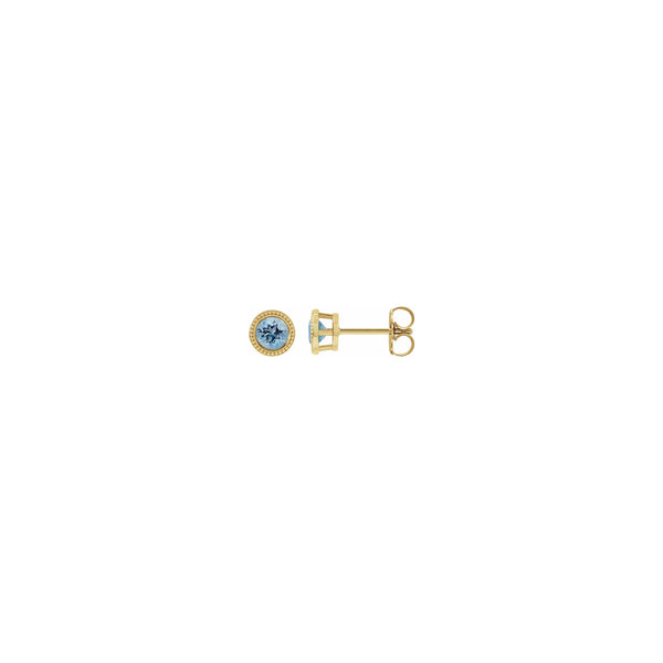 4 mm Round Aquamarine Beaded Halo Stud Earrings (14K) main - Popular Jewelry - New York