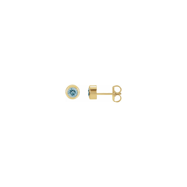 4 mm Round Aquamarine Bezel Earrings (14K) main - Popular Jewelry - New York