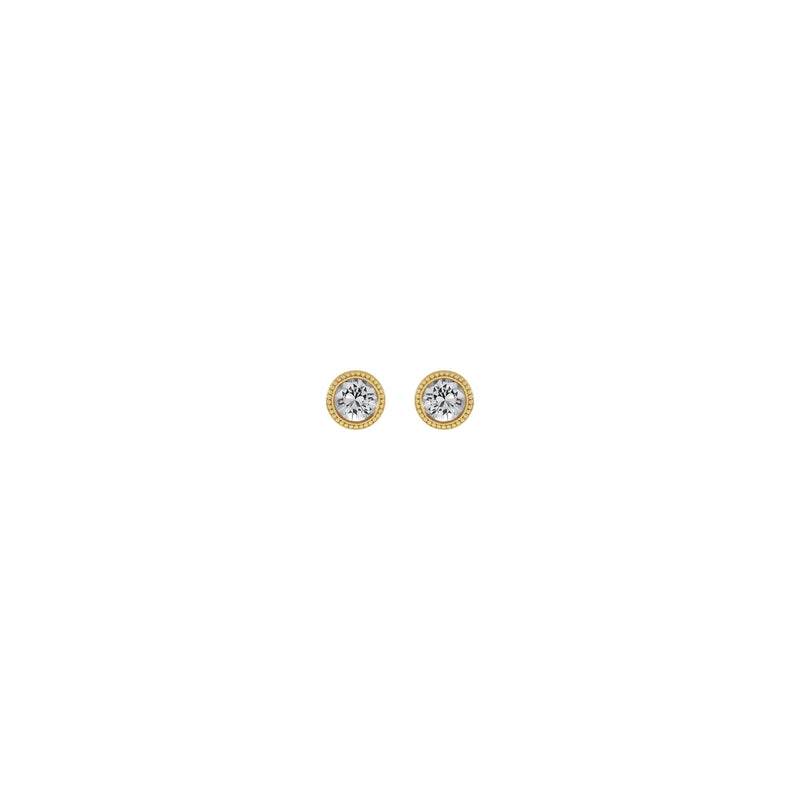 4 mm Round White Sapphire Beaded Halo Stud Earrings (14K) front - Popular Jewelry - New York