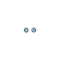 5 mm Round Aquamarine and Diamond Halo Stud Earrings (14K) front - Popular Jewelry - Nju Jork