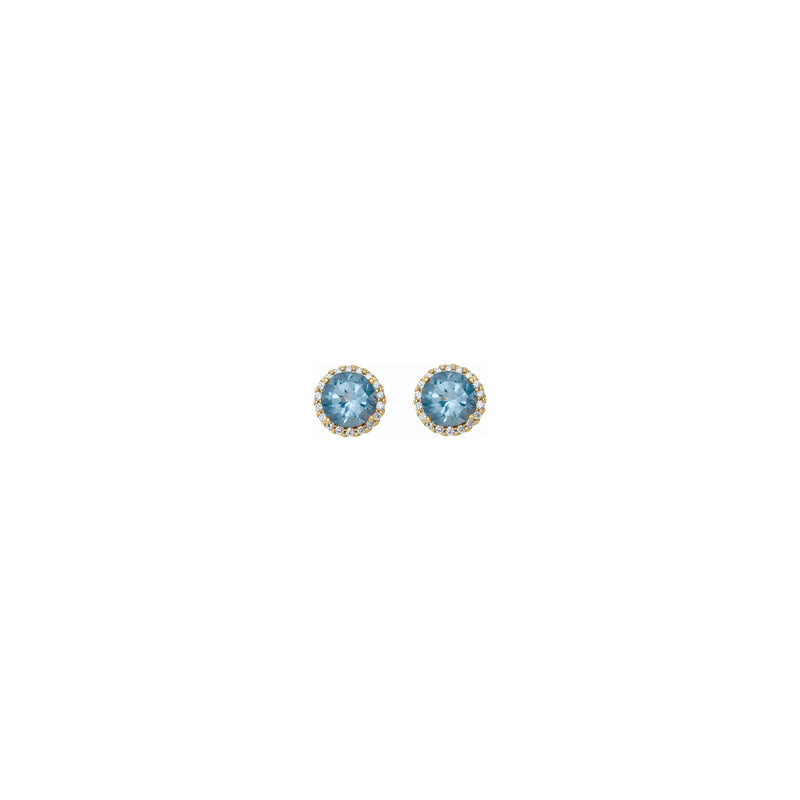 5 mm Round Aquamarine and Diamond Halo Stud Earrings (14K) front - Popular Jewelry - New York