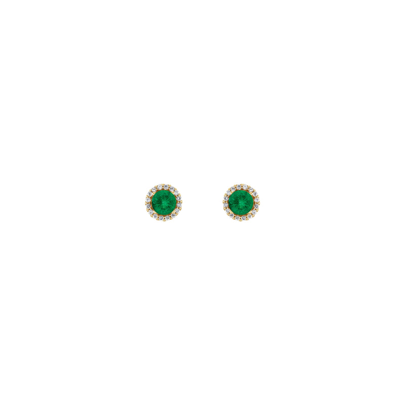 5 mm Round Emerald and Diamond Halo Stud Earrings (14K) front - Popular Jewelry - New York