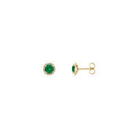5mm 라운드 에메랄드 및 다이아몬드 헤일로 스터드 이어링(14K) 메인 - Popular Jewelry - 뉴욕