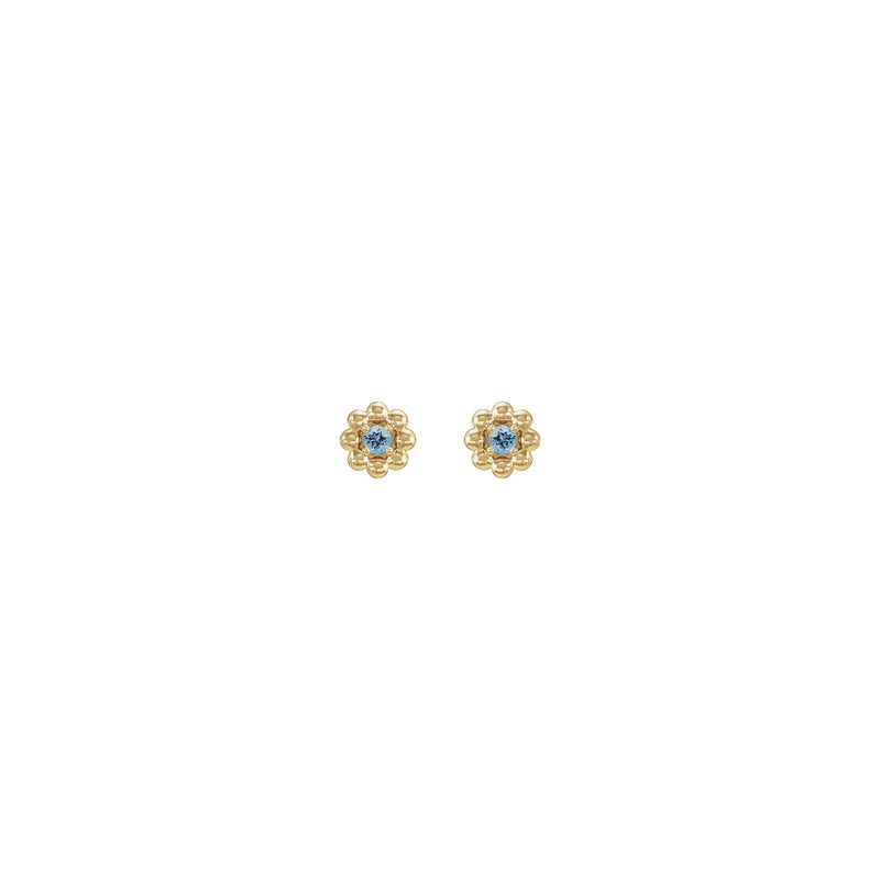 Aquamarine Petite Flower Stud Earrings (14K) front - Popular Jewelry - New York