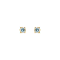 Aquamarine and Natural Diamond Leafy Halo Stud Earrings (14K) front - Popular Jewelry - Niu Yoki