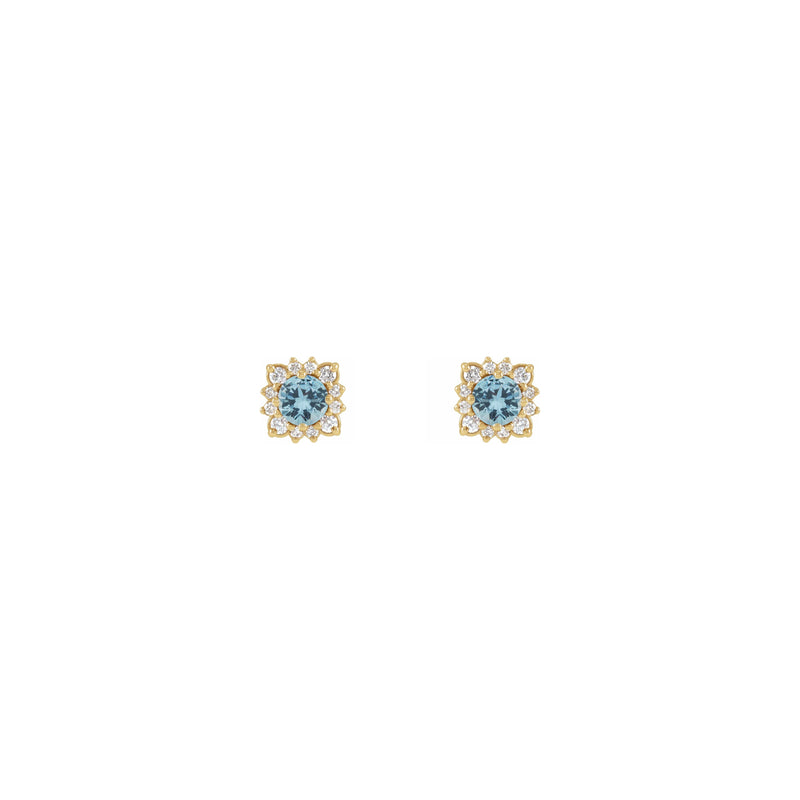 Aquamarine and Natural Diamond Leafy Halo Stud Earrings (14K) front - Popular Jewelry - New York