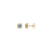 Aquamarine and Natural Diamond Leafy Halo Stud Earrings (14K) main - Popular Jewelry - Niu Yoki