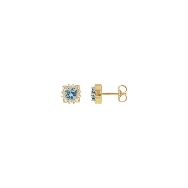 Aquamarine and Natural Diamond Leafy Halo Stud Earrings (14K) main - Popular Jewelry - New York