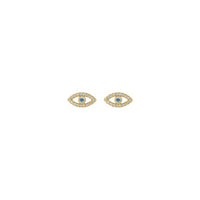 海蓝宝石和白色蓝宝石邪眼耳钉 (14K) 正面 - Popular Jewelry  - 纽约