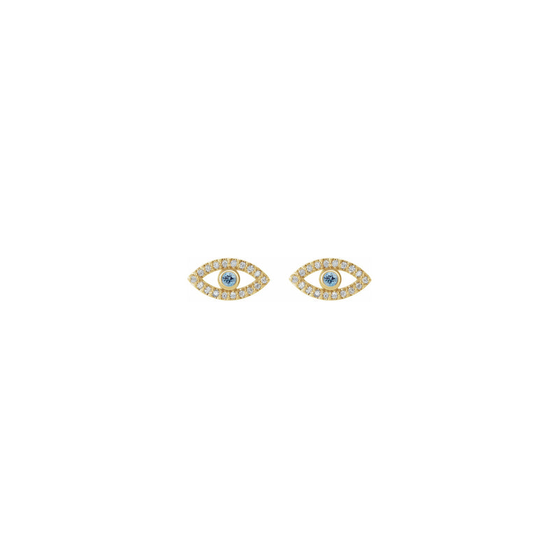 Aquamarine and White Sapphire Evil Eye Stud Earrings (14K) front - Popular Jewelry - New York