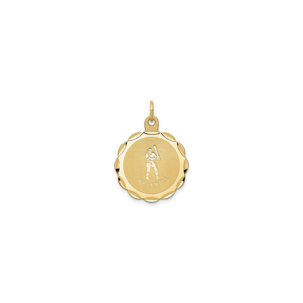 Baseball Batter Medal Scalloped Pendant (14K) front - Popular Jewelry - New York