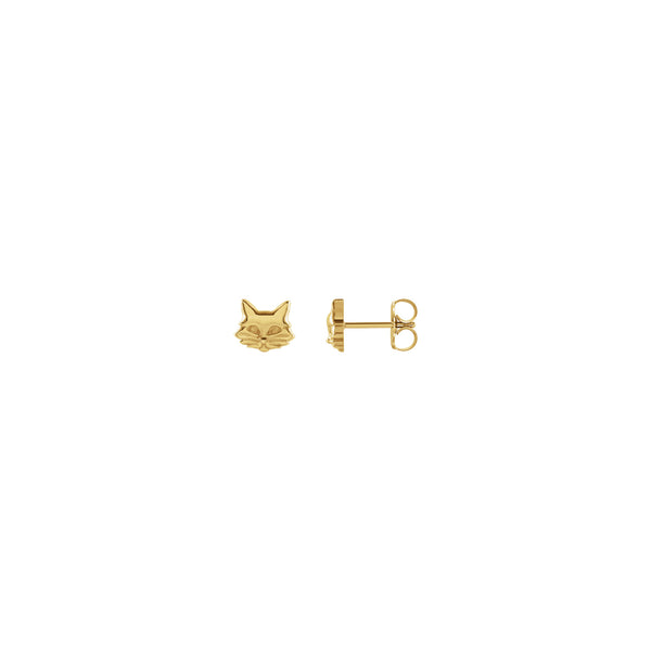 Front and Side view of a 14K yellow gold Cat Face stud Earrings