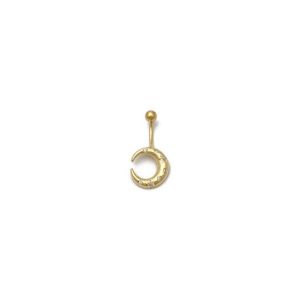 Crescent Moon CZ Navel Ring (14K) front - Popular Jewelry - New York