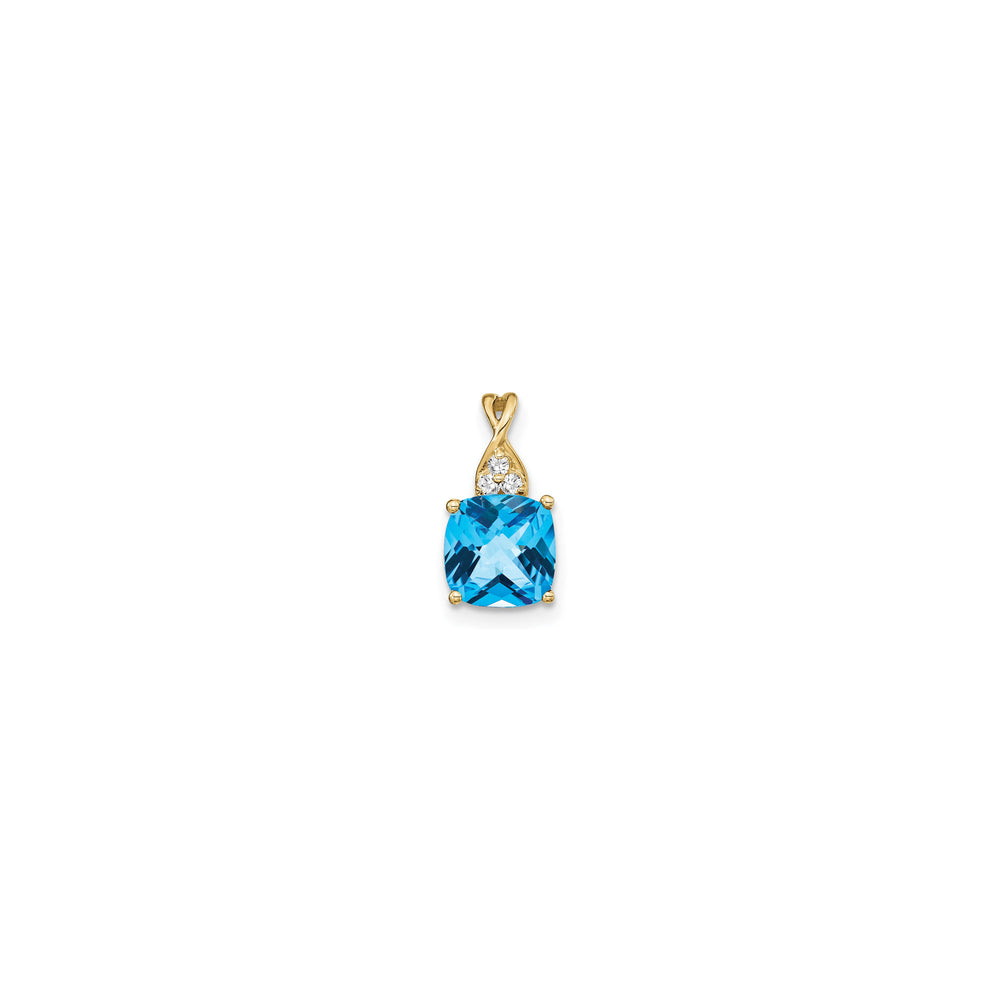 Cushion Swiss Blue Topaz Diamond Pendant (14K)