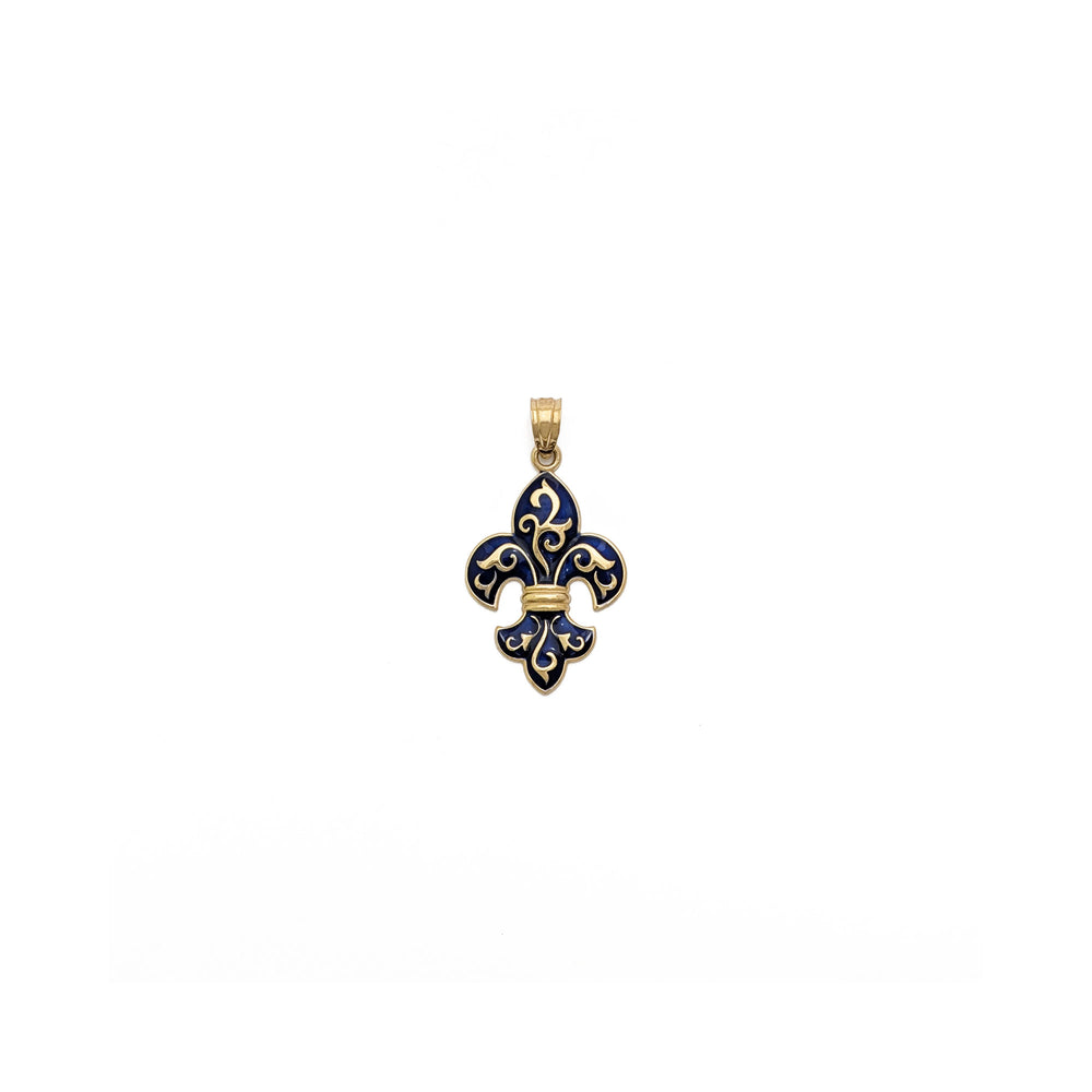Dark-Colored Enamel Fleur De Lis Pendant (14K)