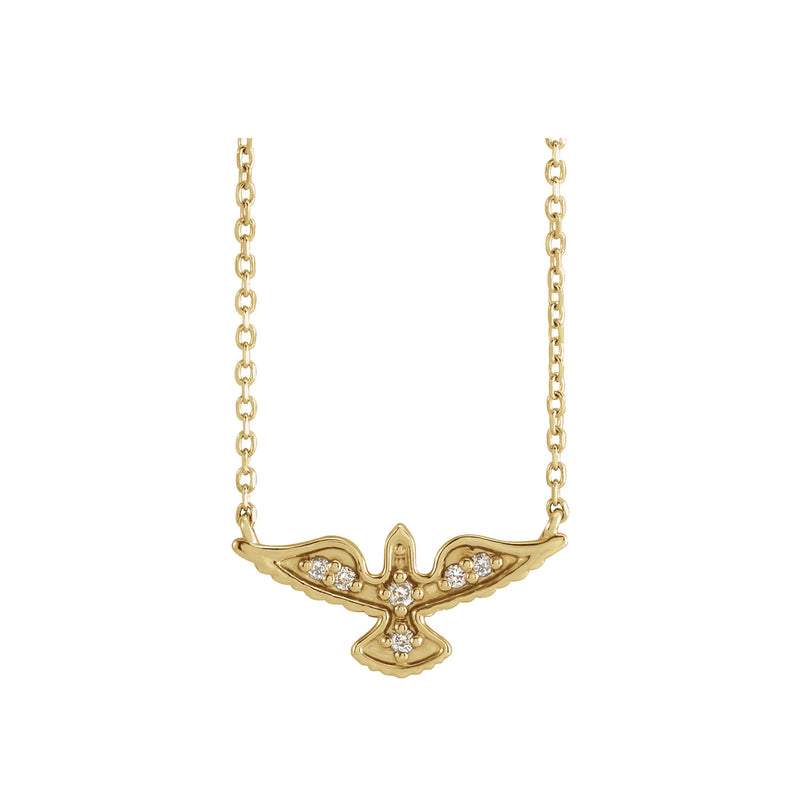 Diamond Holy Spirit Dove Necklace (14K) front - Popular Jewelry - New York