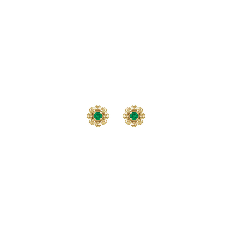 Emerald Petite Flower Stud Earrings (14K) front - Popular Jewelry - New York