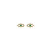 Emerald and White Sapphire Evil Eye Stud Earrings (14K) front - Popular Jewelry - New York