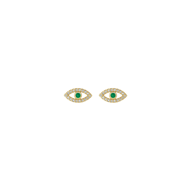 Emerald and White Sapphire Evil Eye Stud Earrings (14K) front - Popular Jewelry - New York