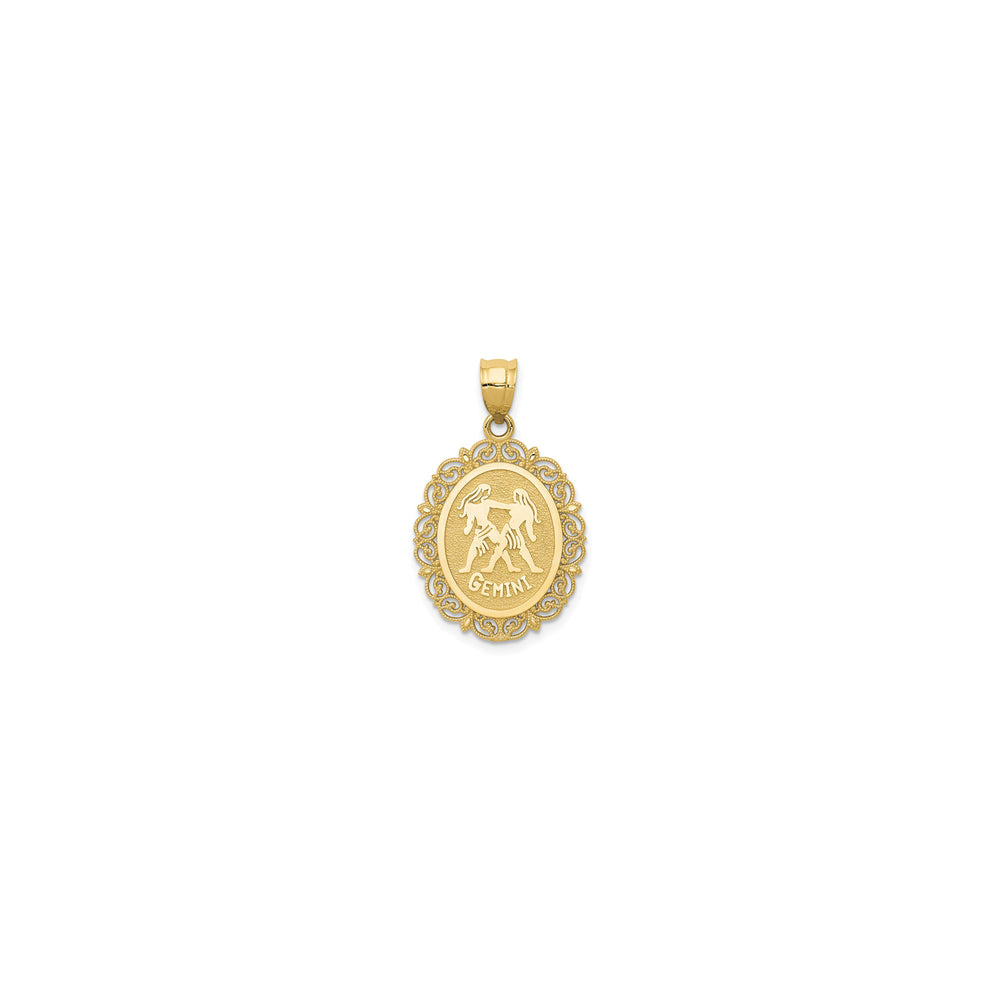 Gemini Zodiac Sign Oval Filigree Pendant (14K)