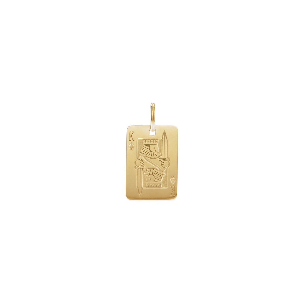 Golden Bead Eyes King of Spades Card Pendant (14K) front - Popular Jewelry - New York