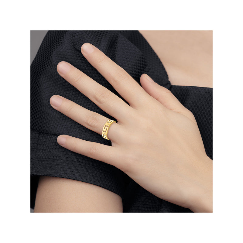 Greek Key Tapered Shank Ring (14K) preview - Popular Jewelry - New York