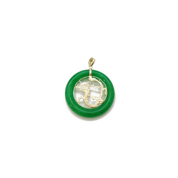 Jade Dragon Chinese Zodiac Sign Medallion Pendant (14K) front - Popular Jewelry - New York