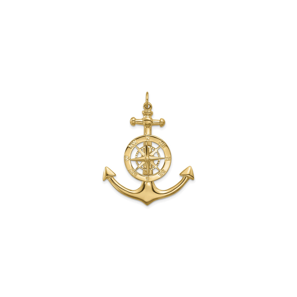 Large Anchor with Nautical Compass Pendant (14K)