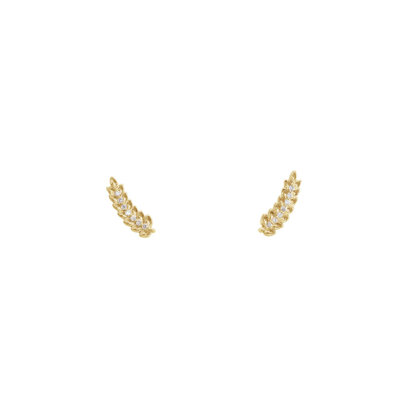 Laurel Leaf Diamond Ear Climbers (14K) front - Popular Jewelry - New York