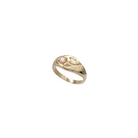 CZ Flower Textured Baby/Kid Oval Signet Ring (14K)
