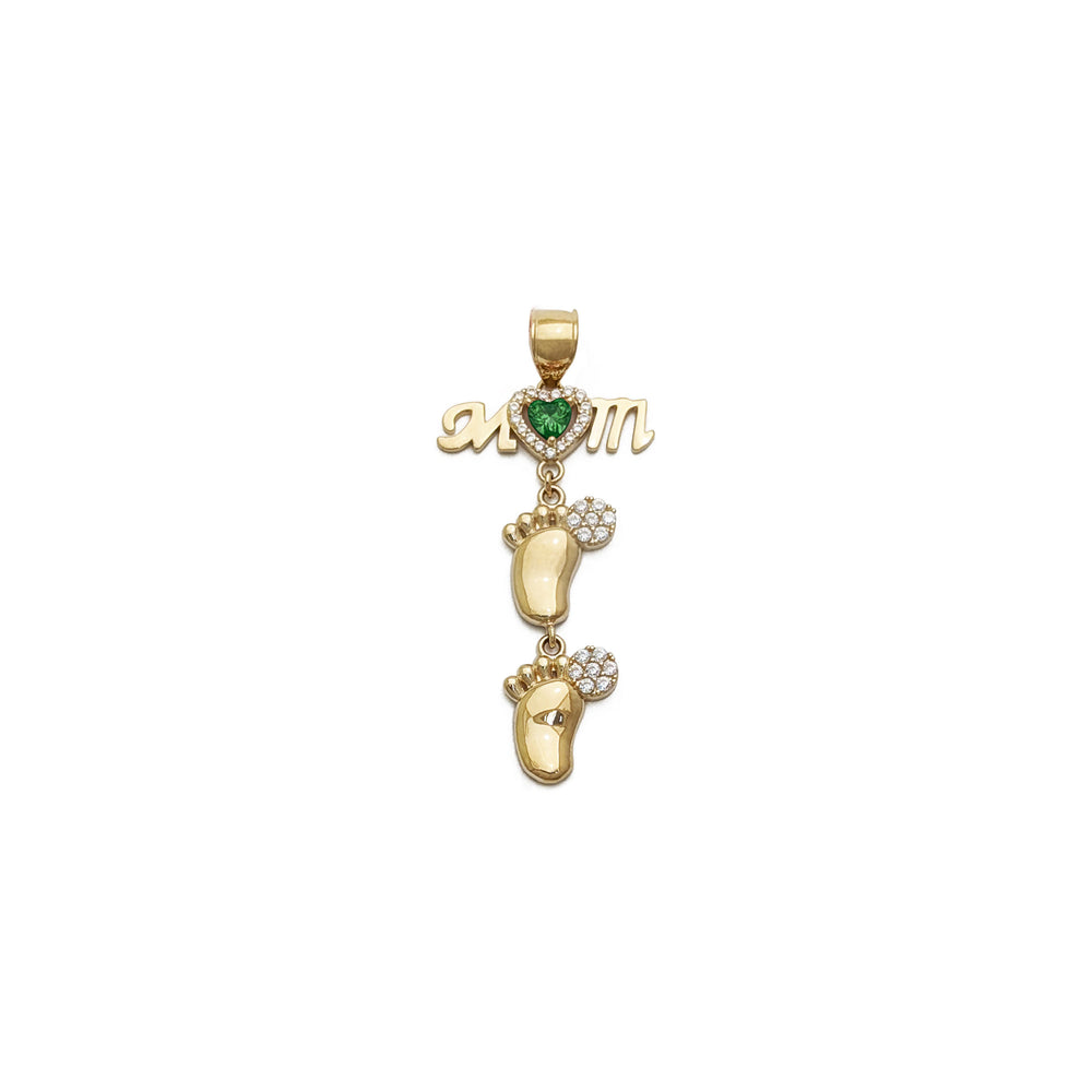 Mom's Babies Steps Green CZ Pendant (14K)
