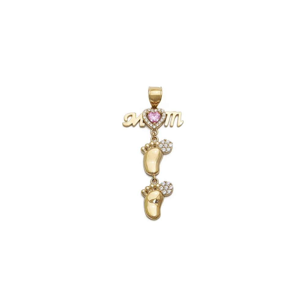 Mom's Babies Steps Pink CZ Pendant (14K)