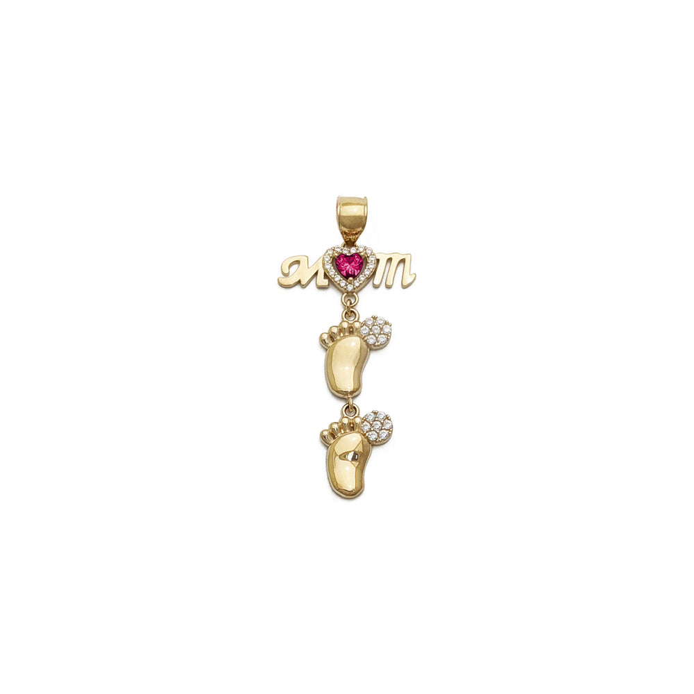 Mom's Babies Steps Red CZ Pendant (14K)