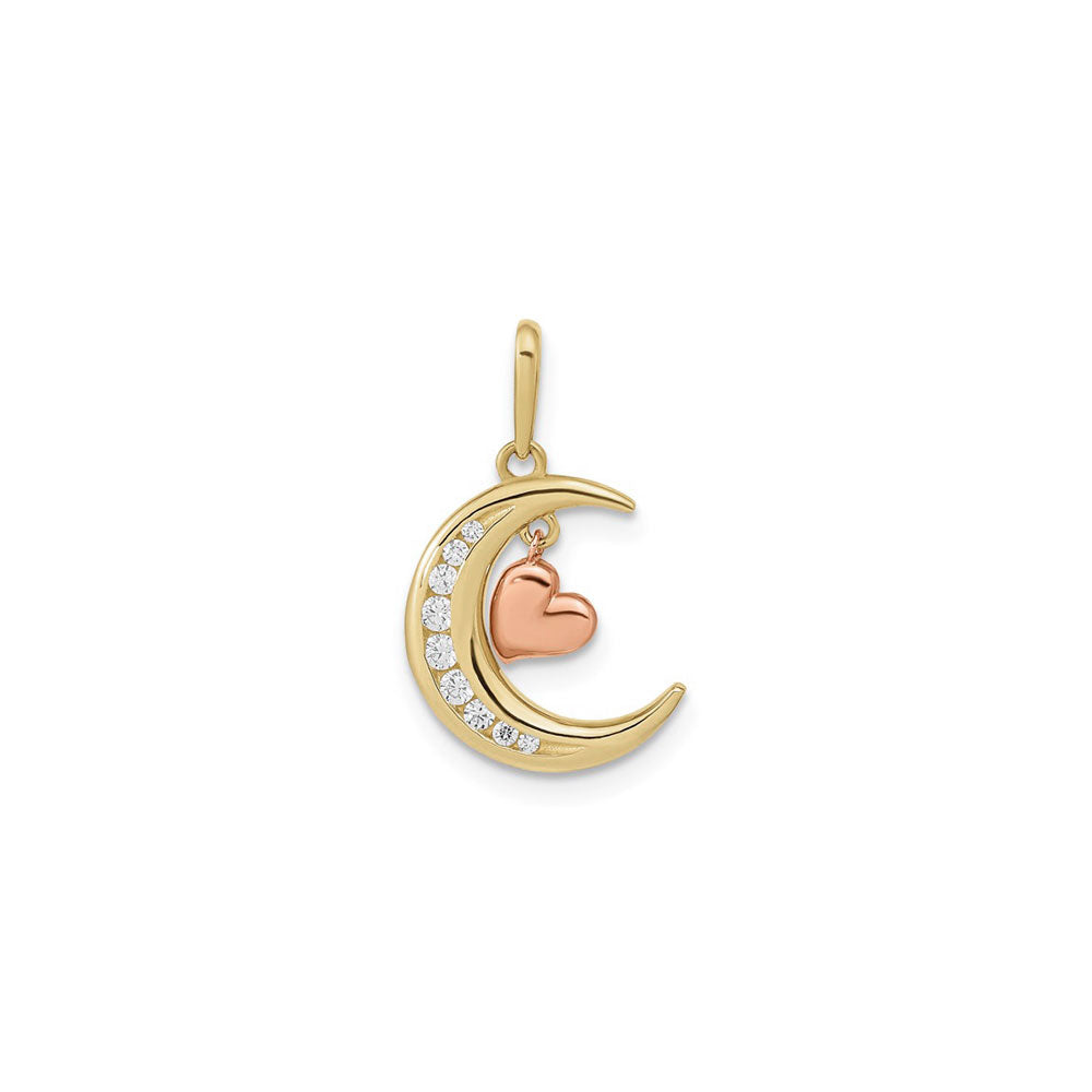 Moon with Dangling Pink Heart Pendant (14K)