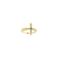 Front view of  14K yellow gold Sideways Ribbed Cross Ring featuring a Natural Alexandrite in its center